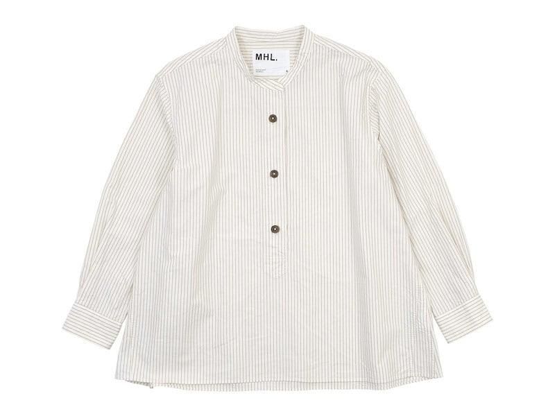 MHL. COMPACT COTTON STRIPE P/O SHIRTS 030WHITE ̥ǥ