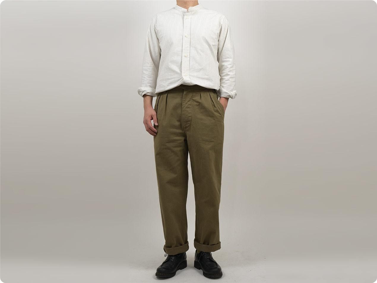 MHL. WORKWEAR COTTON DRILL CINCH FRONT TROOUSER 180KHAKI〔メンズ