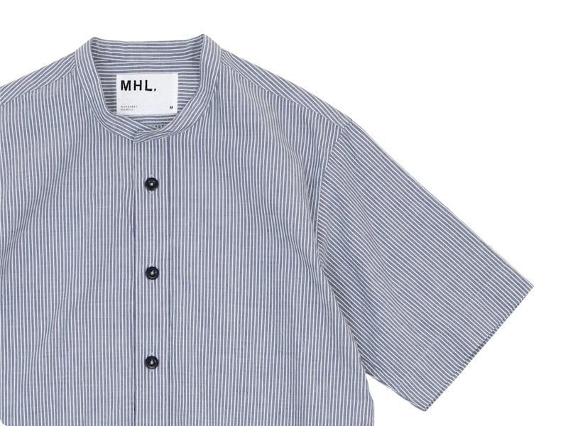 MHL. COTTON LINEN STRIPE S/S SHIRTS 117BLUE ̥󥺡