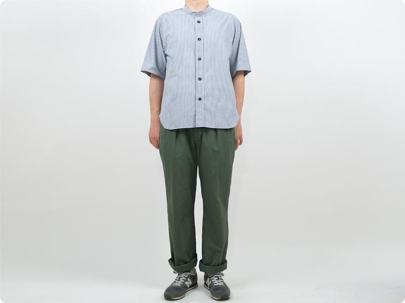 MHL. COTTON LINEN STRIPE S/S SHIRTS 117BLUE ̥󥺡
