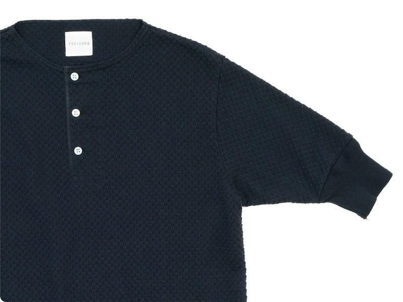 TOUJOURS Half Sleeve Henley Neck Shirt INK BLACK LM32XC04