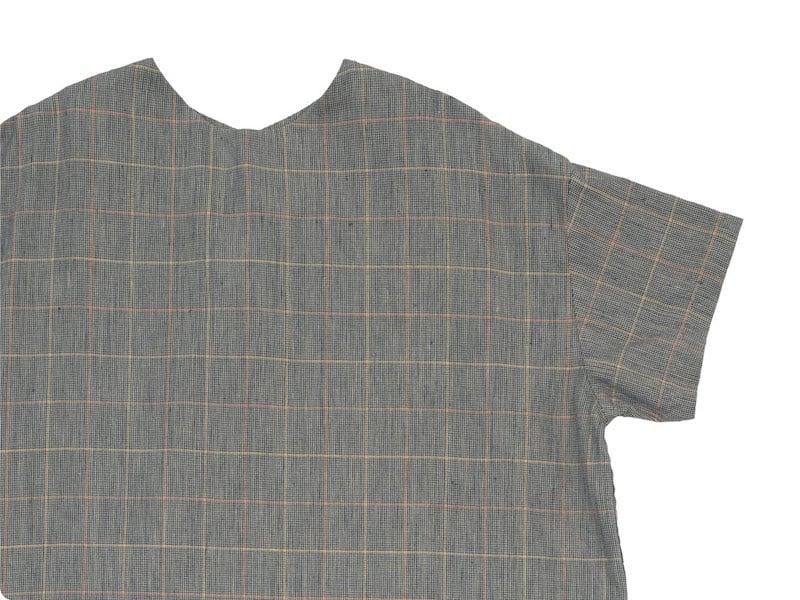 Atelier d'antan Torrʥȡ Short Sleeve Pullover one-piece Cotton Linen NAVY CHECK