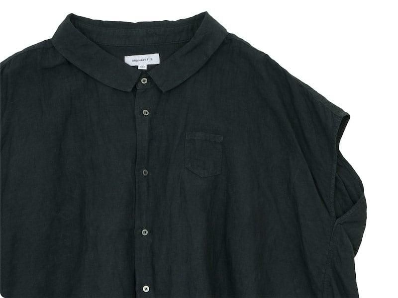 ordinary fits LINEN BARBER NO SLEEVE SHIRT BLACK