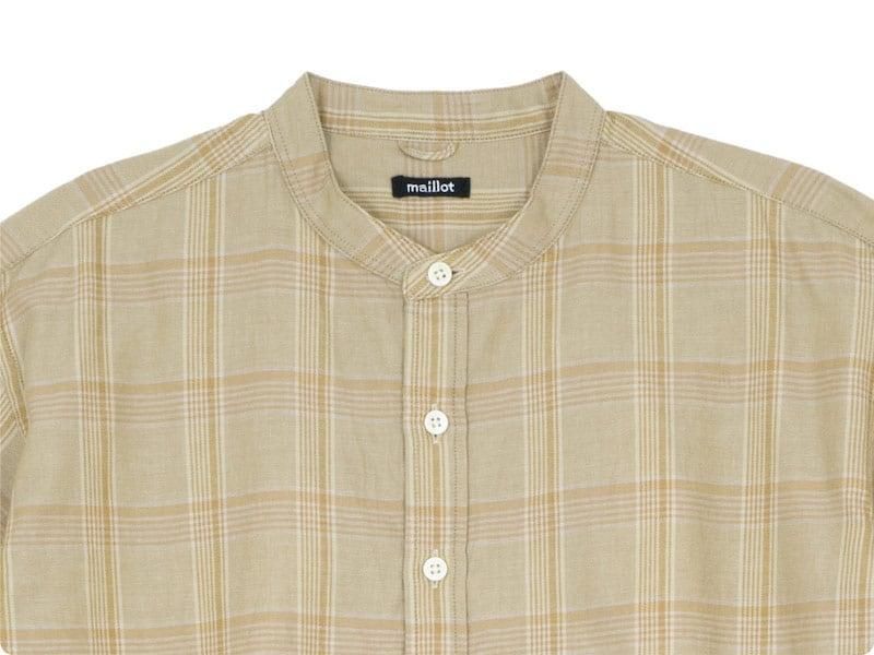 maillot mature twill check pull over stand shirts BEIGE