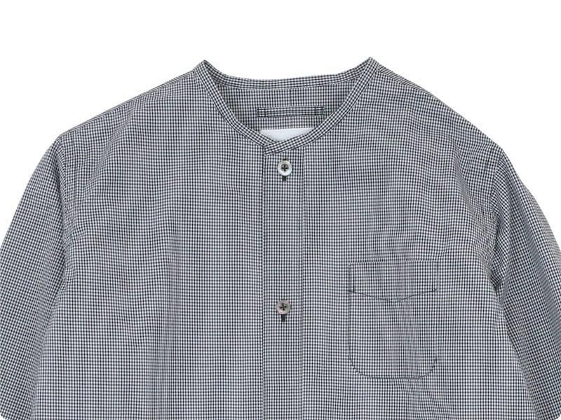 blanc no collar long shirts cotton MONOTONE GINGAM