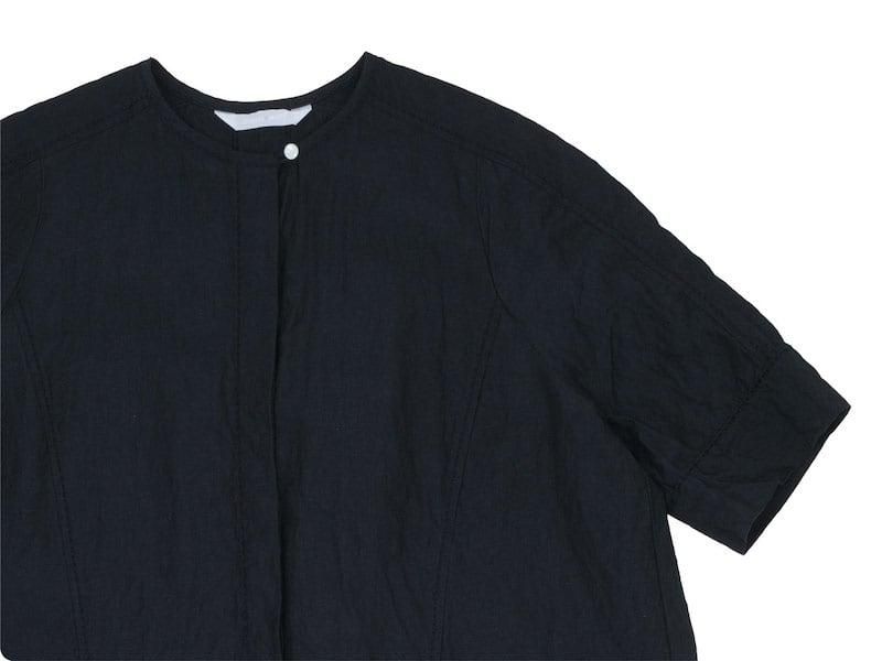 homspun C/Lシャンブレーノーカラー比翼ワンピース スミクロ