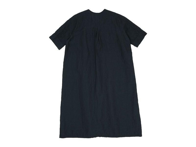 homspun C/Lシャンブレーノーカラー比翼ワンピース スミクロ