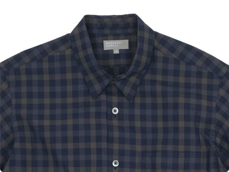 MARGARET HOWELL DARTK TONE GINGHAM COTTON POPLIN SHIRTS 121Navy ̥󥺡