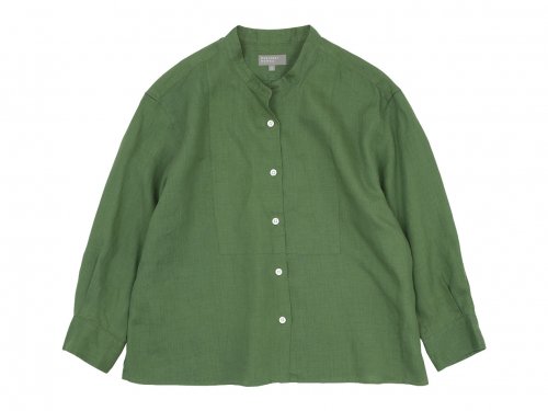 MARGARET HOWELL LINEN VOILE NO COLLAR SHIRTS 140GREEN〔レディース