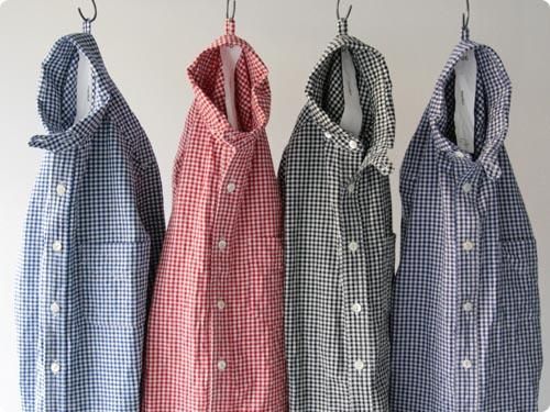 maillot Sunset round collar work gingham check shirts BLUE x WHITE
