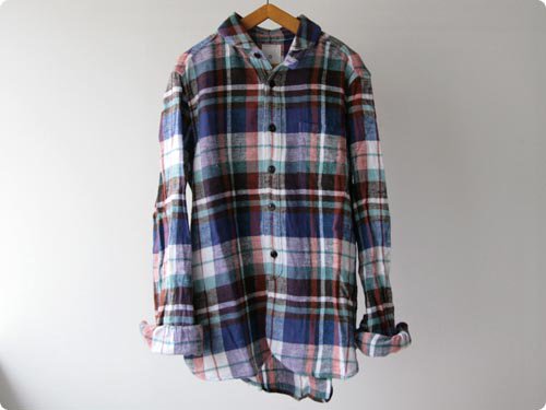 maillot　Sunset flannel check round collor work shirts　 BLUE CHECK