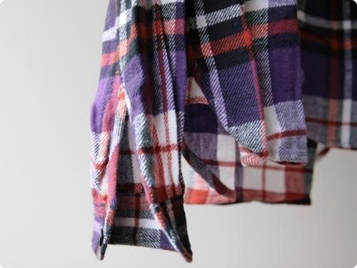 maillotflannel check round collor work shirts PURPLE CHECK