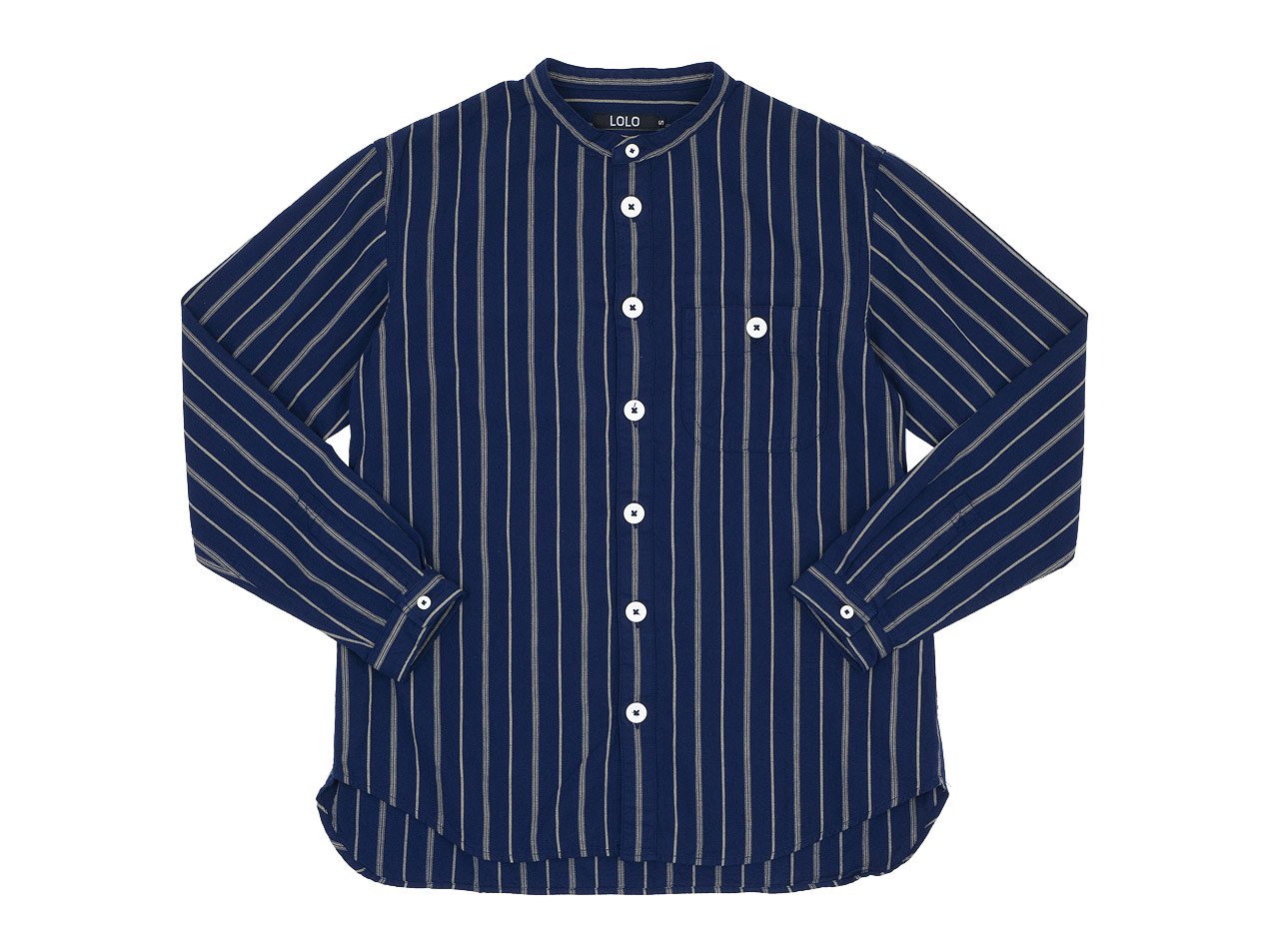 LOLO スタンドカラーストライプシャツ NAVY