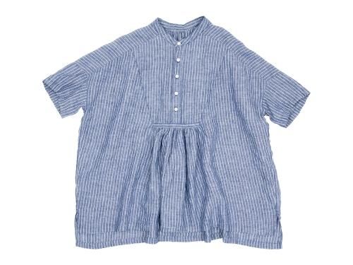 新品　オーディナリーフィッツ　半袖　麻綿　ワイドアトリエシャツ　ストライプ ordinary fits WIDE ATELIER SHIRTS NAVY STRIPE ordinary fits