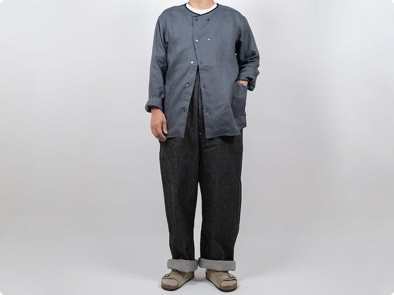 セール nisica ノーカラーダブルボタンジャケット リネン GRAY