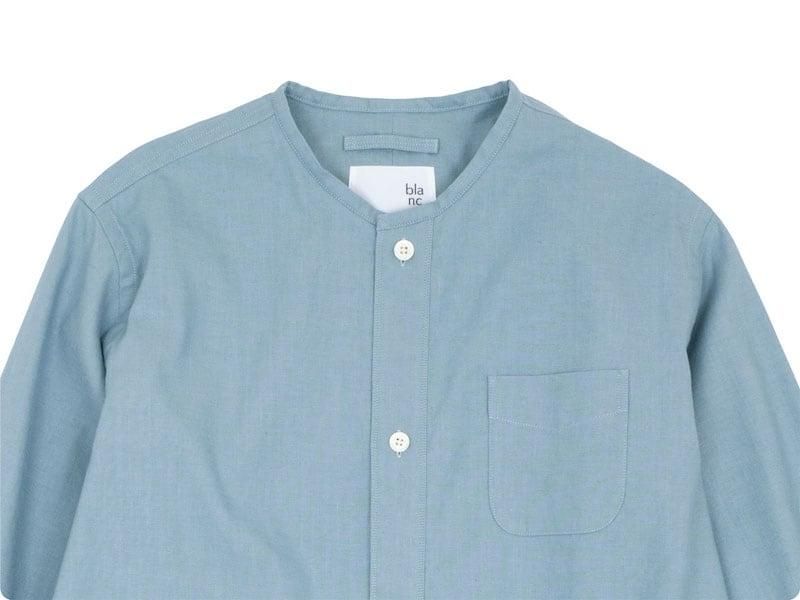blanc no collar long shirts cotton linen regularWATER BLUE