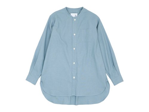 blanc no collar long shirts cotton linen （regular）WATER BLUE