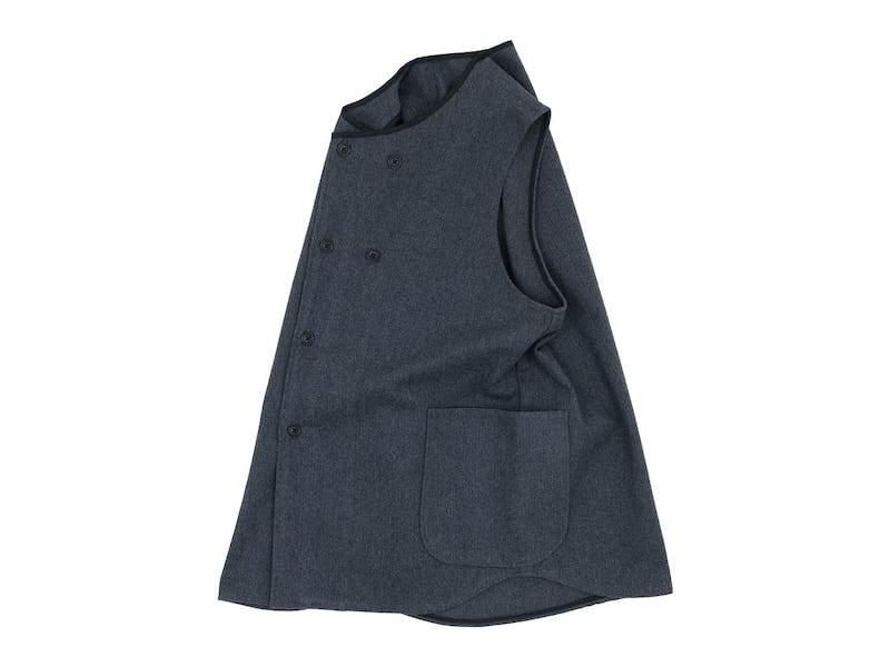 nisica ダブルボタンベスト コットンツイードヘリンボン CHARCOAL GRAY