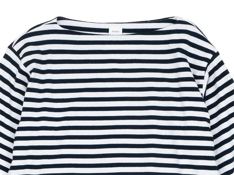 YAECA STOCK BASQUE SHIRT 3/4SLEVE NAVY X OFF WHITE BOLD-ST ̥󥺡