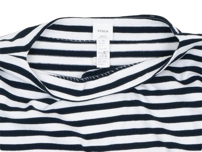 YAECA STOCK BASQUE SHIRT 3/4SLEVE NAVY X OFF WHITE BOLD-ST ̥󥺡