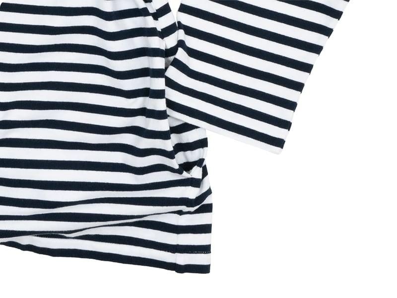 YAECA STOCK BASQUE SHIRT 3/4SLEVE NAVY X OFF WHITE BOLD-ST ̥󥺡