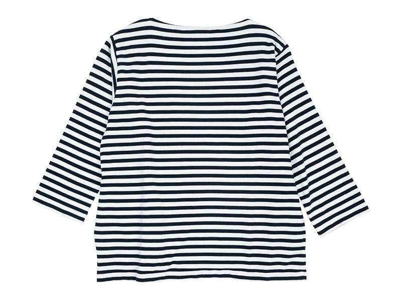 YAECA STOCK BASQUE SHIRT 3/4SLEVE NAVY X OFF WHITE BOLD-ST ̥󥺡