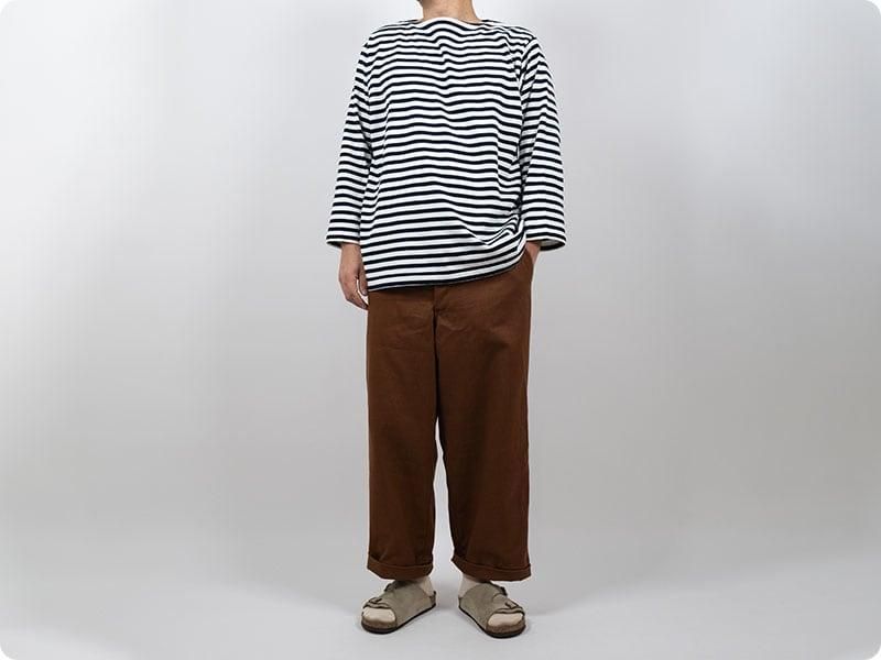 YAECA STOCK BASQUE SHIRT 3/4SLEVE NAVY X OFF WHITE BOLD-ST ̥󥺡