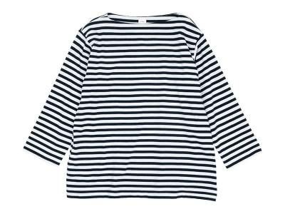 YAECA STOCK BASQUE SHIRT 3/4SLEVE NAVY X OFF WHITE BOLD-ST ̥󥺡