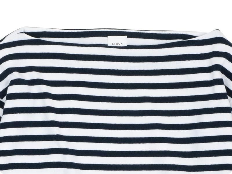 YAECA STOCK BASQUE SHIRT 3/4SLEVE NAVY X OFF WHITE BOLD-ST ̥ǥ