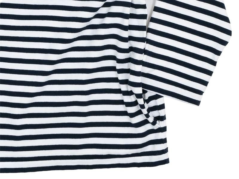 YAECA STOCK BASQUE SHIRT 3/4SLEVE NAVY X OFF WHITE BOLD-ST ̥ǥ