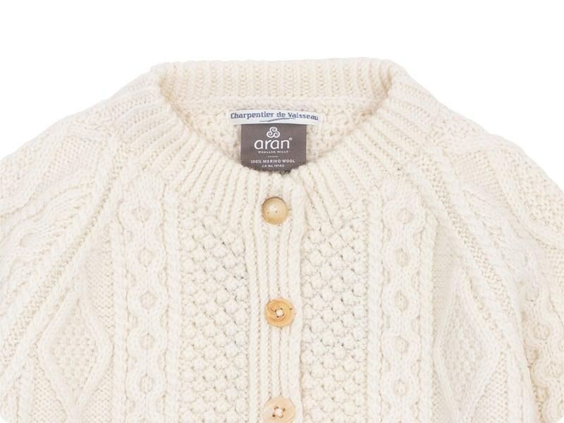 Charpentier de Vaisseau Kennedy Crew Neck Aran Knit Cadigan NATURAL