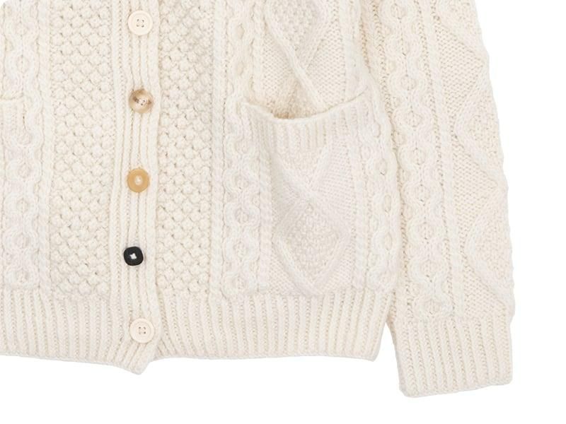 Charpentier de Vaisseau Kennedy Crew Neck Aran Knit Cadigan NATURAL