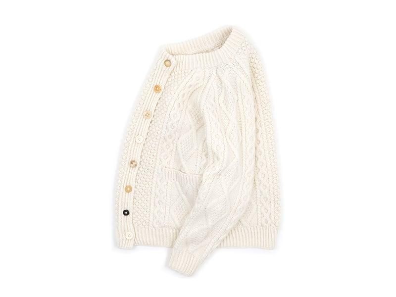 Charpentier de Vaisseau Kennedy Crew Neck Aran Knit Cadigan NATURAL
