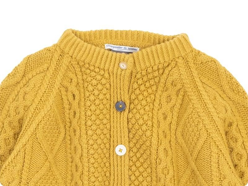 Charpentier de Vaisseau Kennedy Crew Neck Aran Knit Cadigan MUSTARD