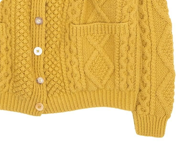 Charpentier de Vaisseau Kennedy Crew Neck Aran Knit Cadigan MUSTARD