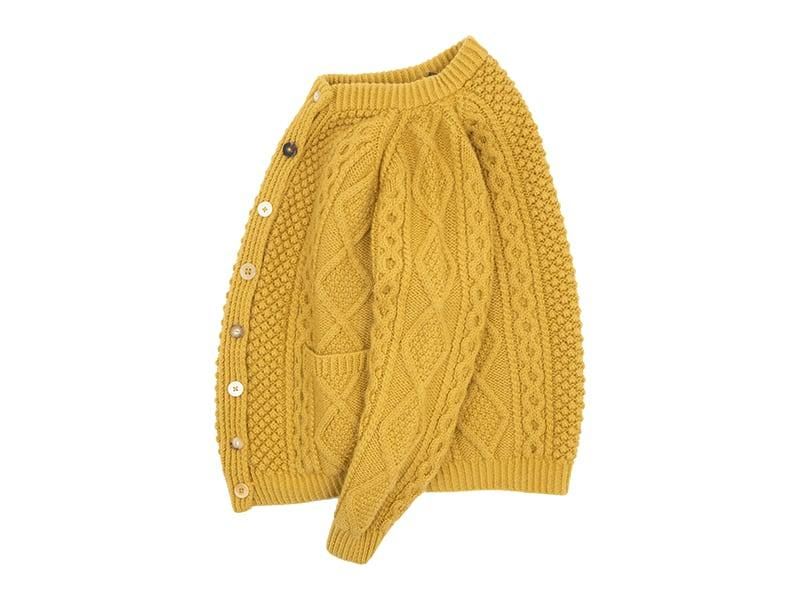 Charpentier de Vaisseau Kennedy Crew Neck Aran Knit Cadigan MUSTARD