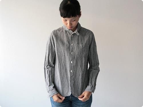 maillot Sunset round collar work gingham check shirts BLACK x WHITE