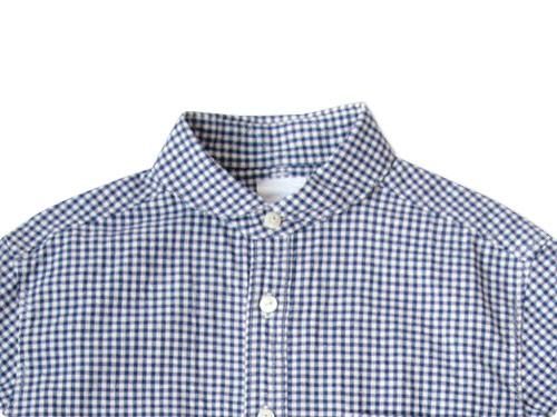 maillot Sunset round collar work gingham check shirts BLUE x PURPUL