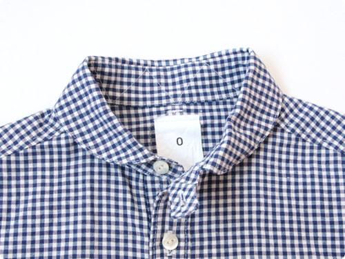 maillot Sunset round collar work gingham check shirts BLUE x PURPUL