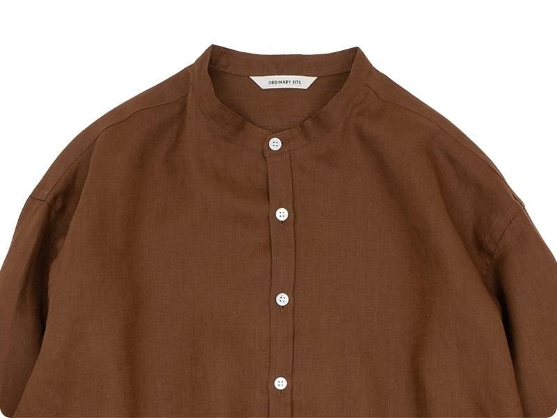 ordinary fits LINEN STAND SHIRTS BROWN