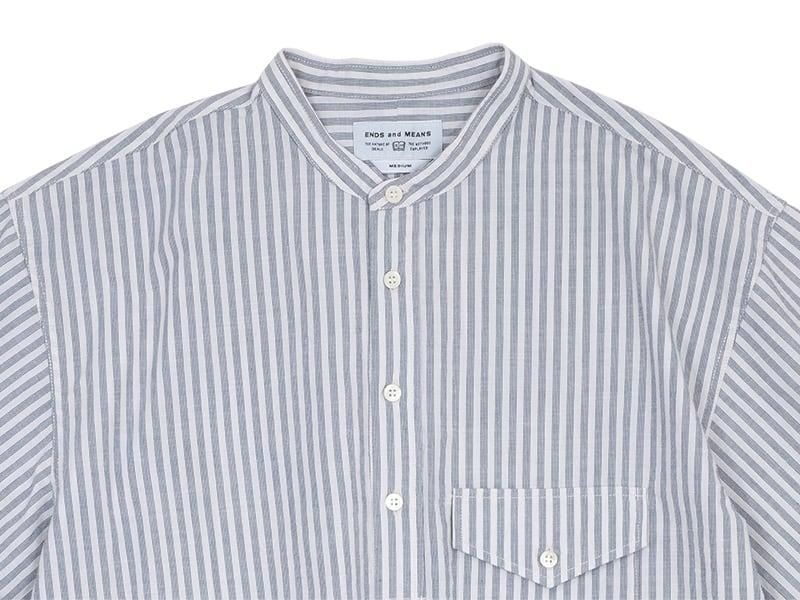 ENDS and MEANS Band Collar P/O Shirts WHITE STRIPE