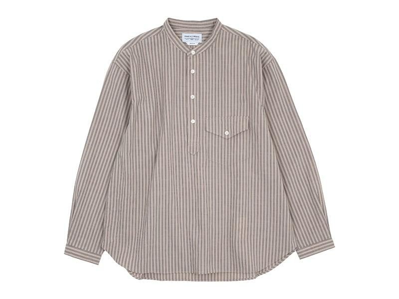ENDS and MEANS Band Collar P/O Shirts BEIGE STRIPE