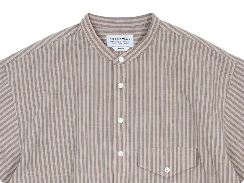 ENDS and MEANS Band Collar P/O Shirts BEIGE STRIPE