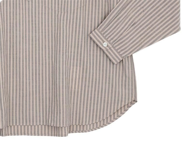 ENDS and MEANS Band Collar P/O Shirts BEIGE STRIPE