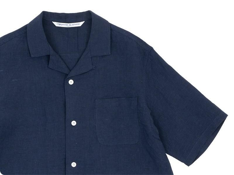 Charpentier de Vaisseau Silas Linen Open Collar Shirt NAVY