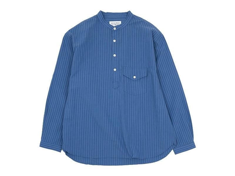 ENDS and MEANS Band Collar P/O Shirts BLUE STRIPE