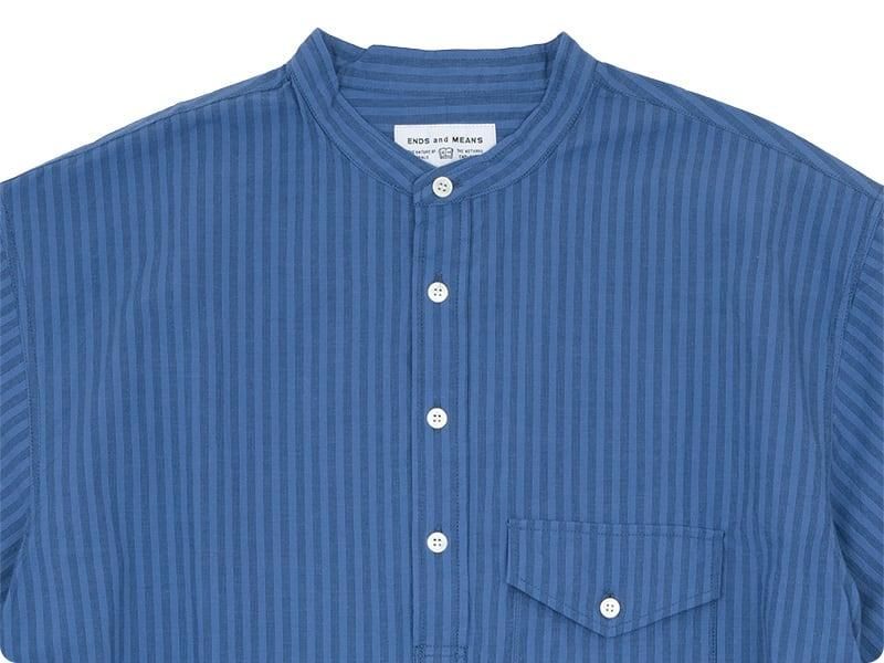 ENDS and MEANS Band Collar P/O Shirts BLUE STRIPE