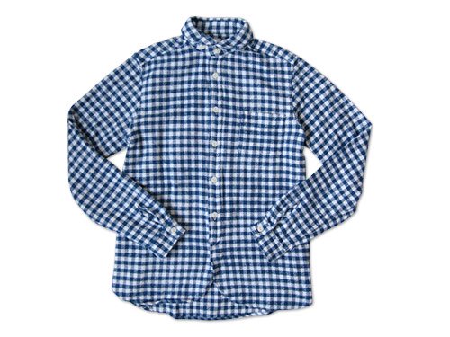maillot Cotton flannel gingham round collar work shirts BLUE x OFF
