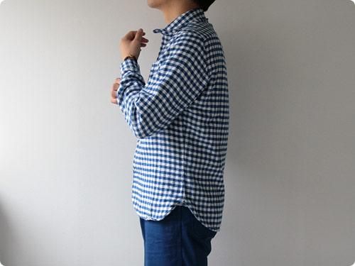 maillot Cotton flannel gingham round collar work shirts BLUE x OFF