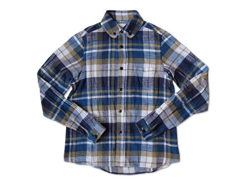 maillot Cotton flannel roll collar check B.D. shirts BLUE